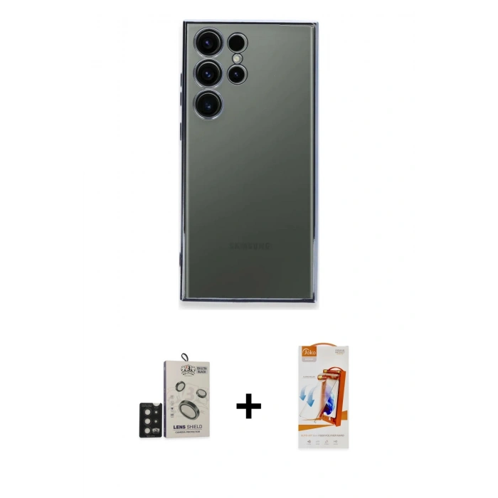 MARSİLYAN™- Galaxy S24 Ultra Kılıf Vadi Minimal - Siyah AutoKit 5in1 Fiber Polymer Nano Ekran Koruyucu + Bilvis Titan Kamera Lens - SH