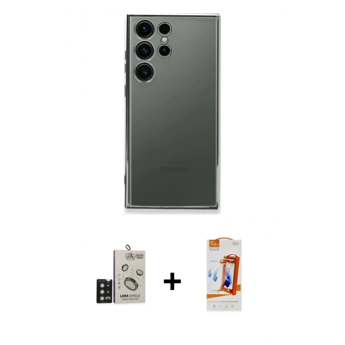 MARSİLYAN™- Galaxy S24 Ultra Kılıf Vadi Minimal - Siyah AutoKit 5in1 Fiber Polymer Nano Ekran Koruyucu + Bilvis Titan Kamera Lens - SH