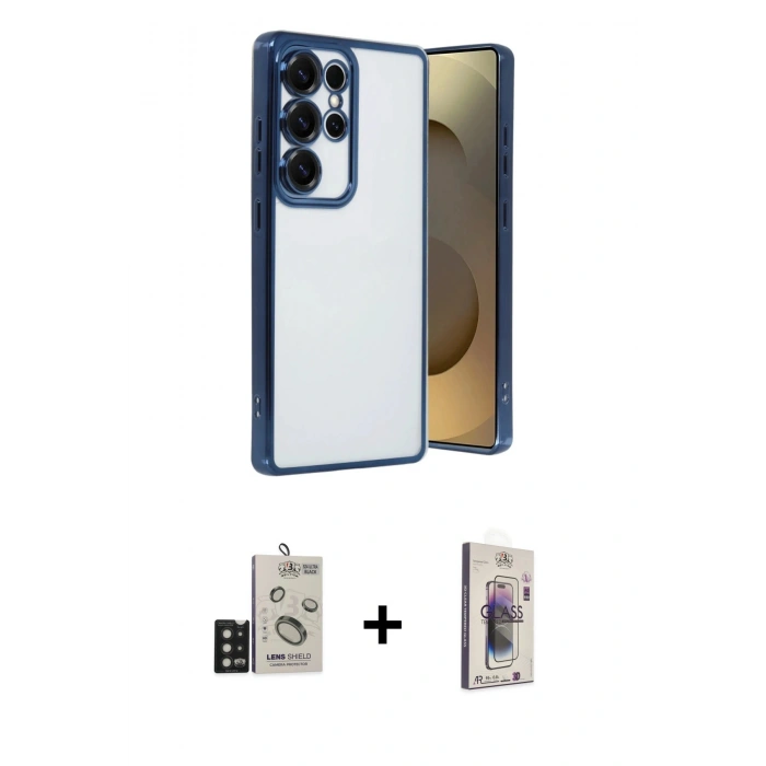 MARSİLYAN™- Galaxy S24 Ultra Kılıf Vadi Minimal - Siyah Bilvis 3D Cam Ekran Koruyucu + Bilvis Titan Kamera Lens - SH