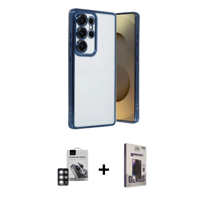 MARSİLYAN™- Galaxy S24 Ultra Kılıf Vadi Minimal - Siyah Bilvis Hayalet Cam Ekran Koruyucu + PVD Metal Kamera Lens - PE