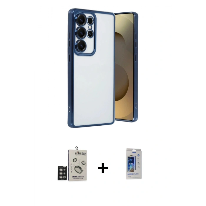 MARSİLYAN™- Galaxy S24 Ultra Kılıf Vadi Minimal - Siyah Durable Full Glue Curved Cam + Bilvis Titan Kamera Lens - DNMR