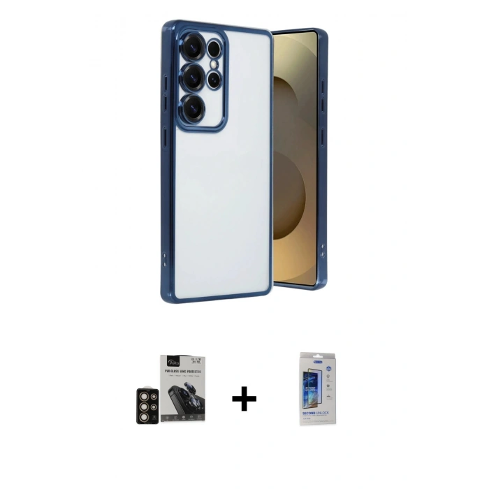 MARSİLYAN™- Galaxy S24 Ultra Kılıf Vadi Minimal - Siyah Durable Full Glue Curved Cam + PVD Metal Kamera Lens - GD