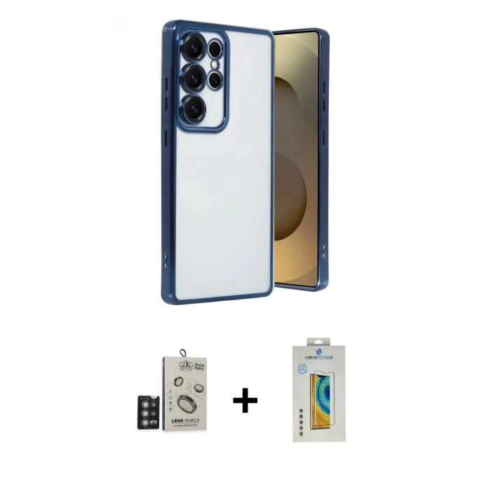 MARSİLYAN™- Galaxy S24 Ultra Kılıf Vadi Minimal - Siyah Polymer Nano Ekran Koruyucu + Bilvis Titan Kamera Lens - DNMR