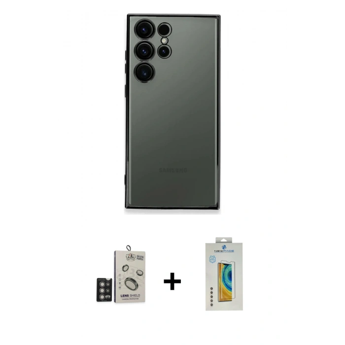 MARSİLYAN™- Galaxy S24 Ultra Kılıf Vadi Minimal - Siyah Polymer Nano Ekran Koruyucu + Bilvis Titan Kamera Lens - DNMR
