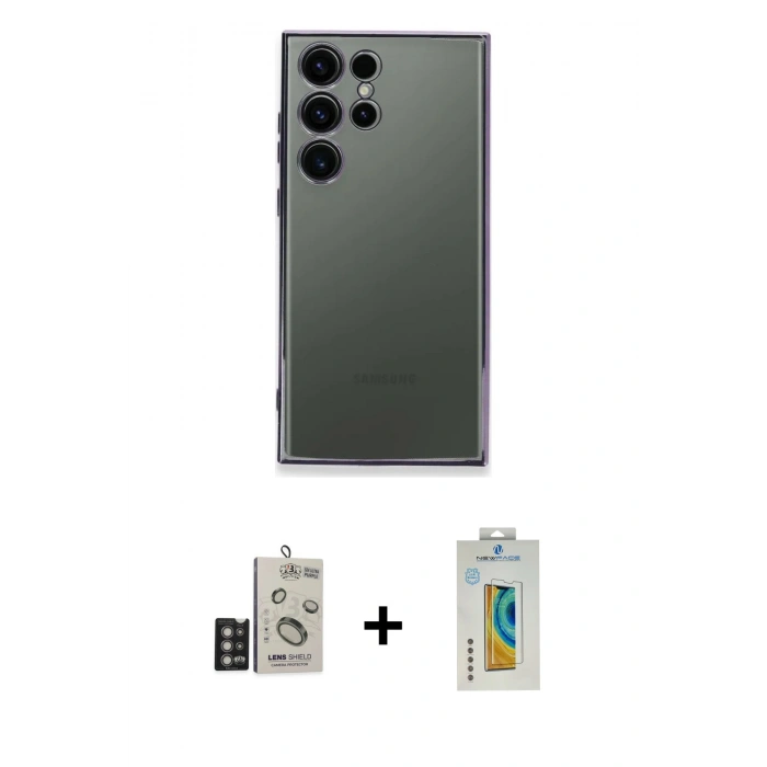 MARSİLYAN™- Galaxy S24 Ultra Kılıf Vadi Minimal - Siyah Polymer Nano Ekran Koruyucu + Bilvis Titan Kamera Lens - DNMR
