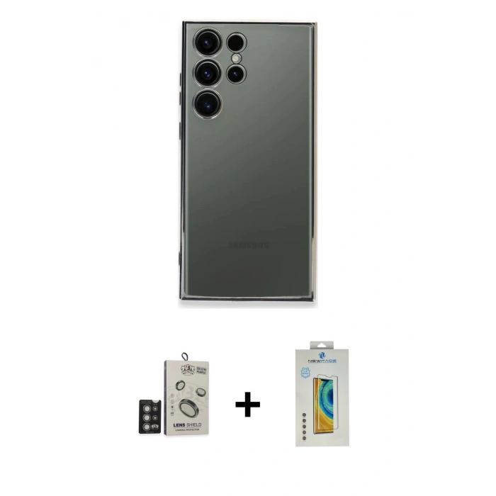 MARSİLYAN™- Galaxy S24 Ultra Kılıf Vadi Minimal - Siyah Polymer Nano Ekran Koruyucu + Bilvis Titan Kamera Lens - DNMR