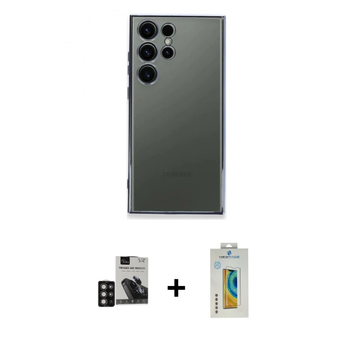 MARSİLYAN™- Galaxy S24 Ultra Kılıf Vadi Minimal - Siyah Polymer Nano Ekran Koruyucu + PVD Metal Kamera Lens - DNMR