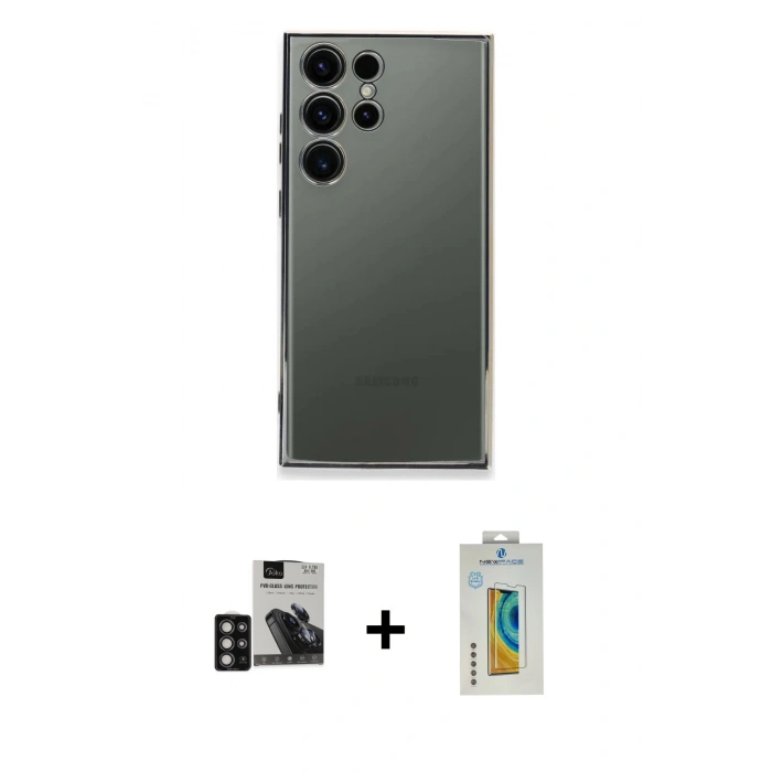 MARSİLYAN™- Galaxy S24 Ultra Kılıf Vadi Minimal - Siyah Polymer Nano Ekran Koruyucu + PVD Metal Kamera Lens - DNMR