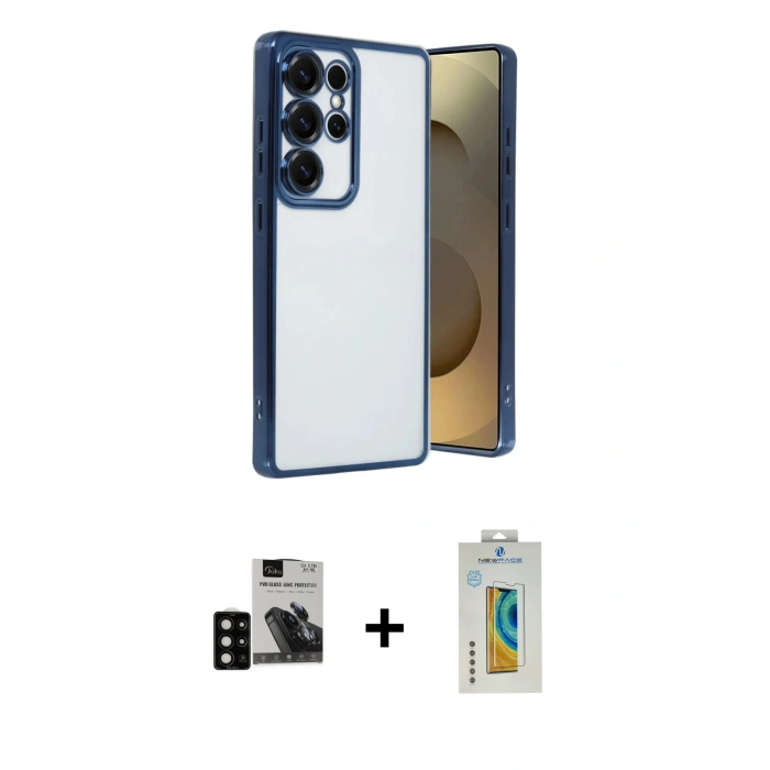 MARSİLYAN™- Galaxy S24 Ultra Kılıf Vadi Minimal - Siyah Polymer Nano Ekran Koruyucu + PVD Metal Kamera Lens - SH