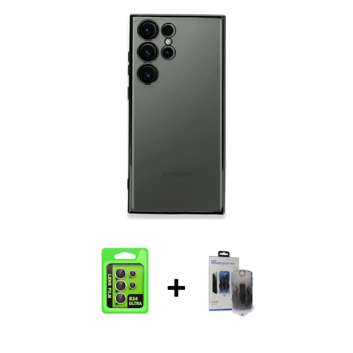 MARSİLYAN™- Galaxy S24 Ultra Kılıf Vadi Minimal - Siyah Vanessa Magic Hayalet Cam + Raze Metal Kamera Lens - SI