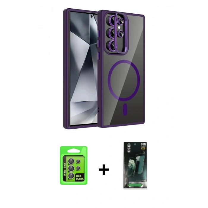 MARSİLYAN™- Galaxy S24 Ultra Kılıf Yadigar Asil Koleksiyonu - Şeffaf 360 Full Body Arka Koruyucu + Raze Metal Kamera Lens - GI