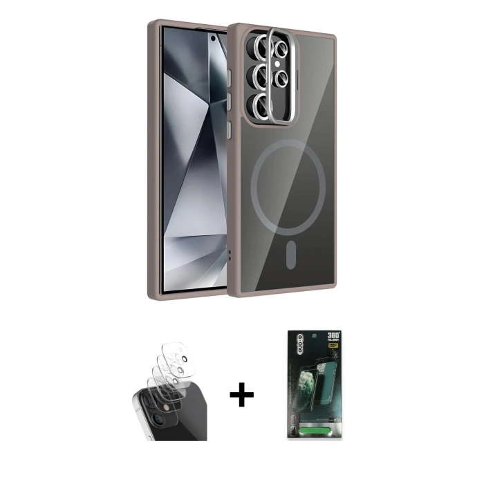 MARSİLYAN™- Galaxy S24 Ultra Kılıf Yadigar Asil Koleksiyonu - Şeffaf 360 Full Body Arka Koruyucu + Kamera Lens Koruma Cam - SF