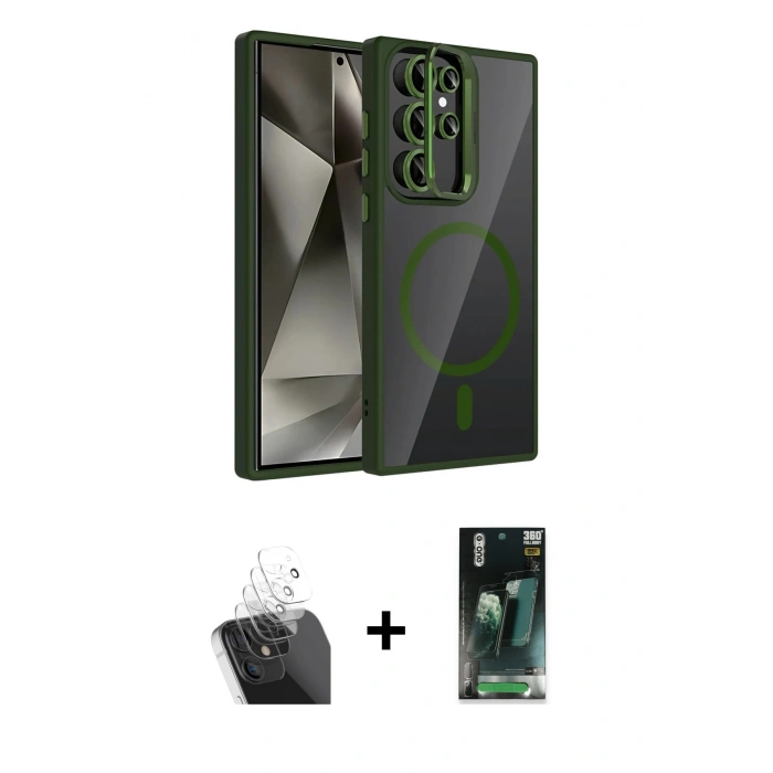 MARSİLYAN™- Galaxy S24 Ultra Kılıf Yadigar Asil Koleksiyonu - Şeffaf 360 Full Body Arka Koruyucu + Kamera Lens Koruma Cam - SF