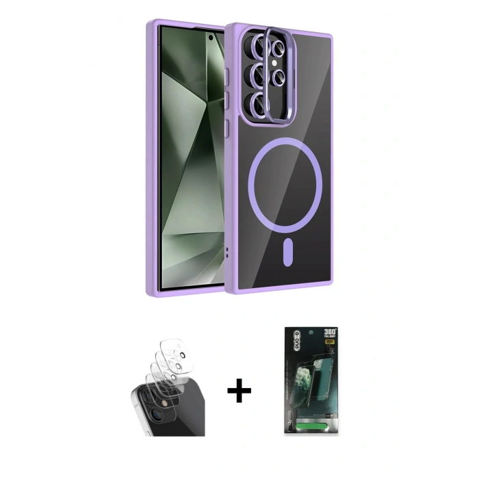 MARSİLYAN™- Galaxy S24 Ultra Kılıf Yadigar Asil Koleksiyonu - Şeffaf 360 Full Body Arka Koruyucu + Kamera Lens Koruma Cam - SF