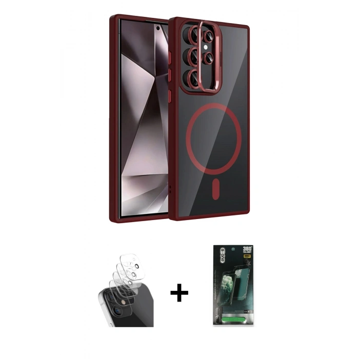 MARSİLYAN™- Galaxy S24 Ultra Kılıf Yadigar Asil Koleksiyonu - Şeffaf 360 Full Body Arka Koruyucu + Kamera Lens Koruma Cam - SF
