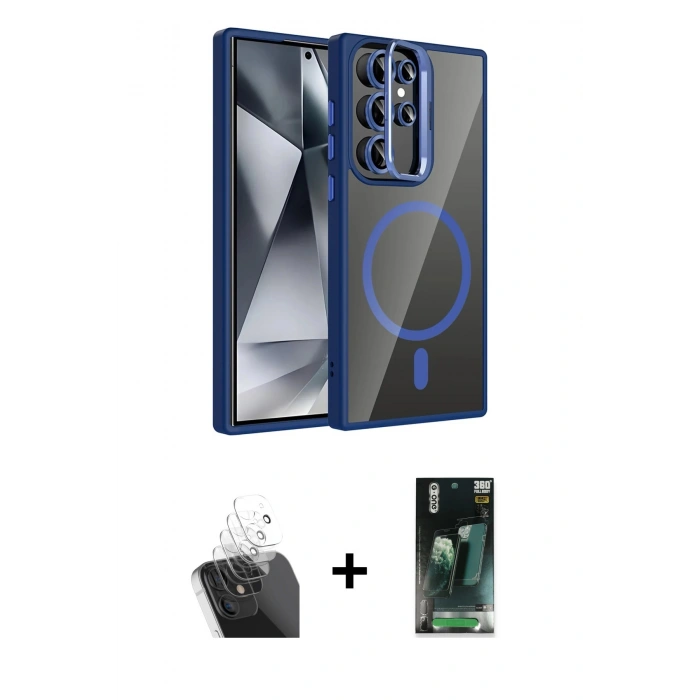 MARSİLYAN™- Galaxy S24 Ultra Kılıf Yadigar Asil Koleksiyonu - Şeffaf 360 Full Body Arka Koruyucu + Kamera Lens Koruma Cam - SF