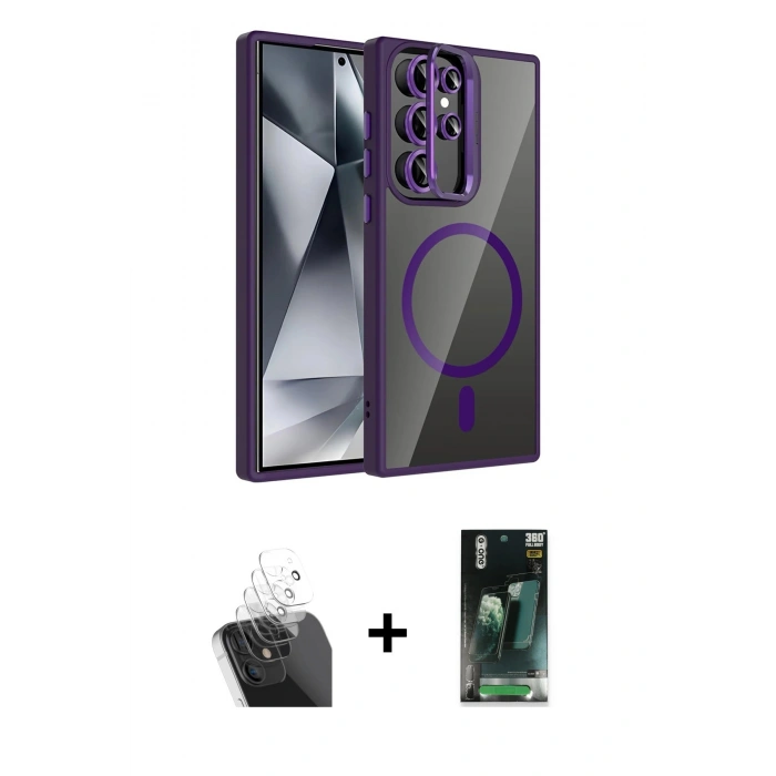 MARSİLYAN™- Galaxy S24 Ultra Kılıf Yadigar Asil Koleksiyonu - Şeffaf 360 Full Body Arka Koruyucu + Kamera Lens Koruma Cam - SF