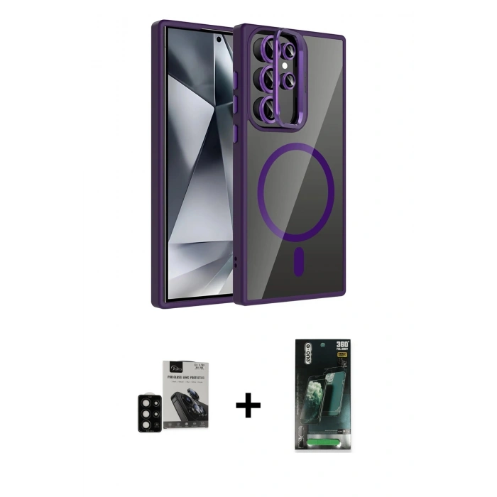 MARSİLYAN™- Galaxy S24 Ultra Kılıf Yadigar Asil Koleksiyonu - Şeffaf 360 Full Body Arka Koruyucu + PVD Metal Kamera Lens - SH