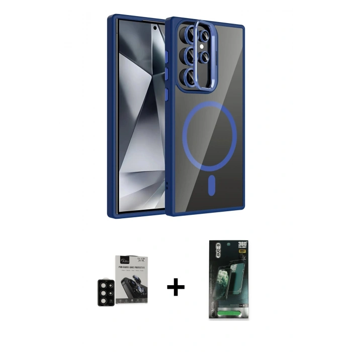 MARSİLYAN™- Galaxy S24 Ultra Kılıf Yadigar Asil Koleksiyonu - Şeffaf 360 Full Body Arka Koruyucu + PVD Metal Kamera Lens - SH