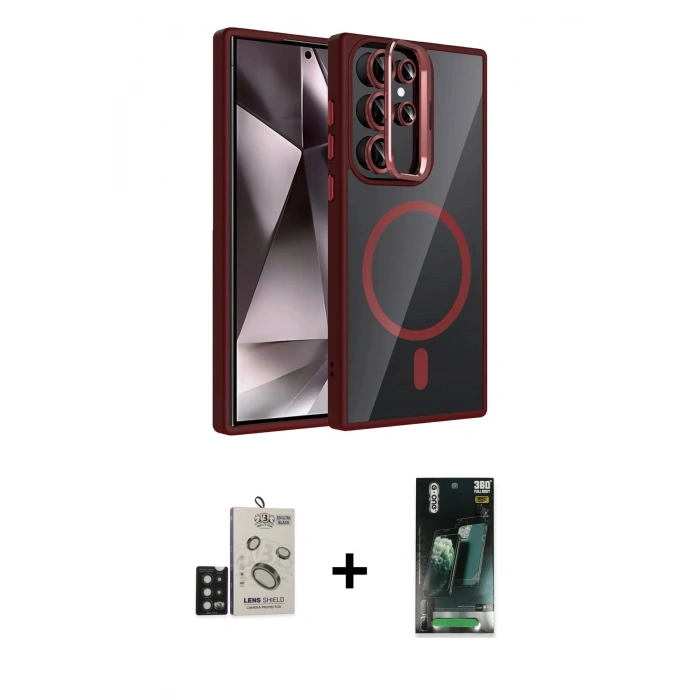 MARSİLYAN™- Galaxy S24 Ultra Kılıf Yadigar Asil Koleksiyonu - Siyah 360 Mat Full Body Arka Koruyucu + Bilvis Titan Kamera Lens - SH