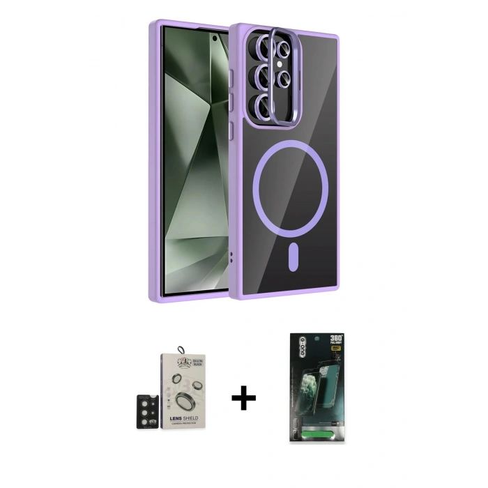 MARSİLYAN™- Galaxy S24 Ultra Kılıf Yadigar Asil Koleksiyonu - Siyah 360 Mat Full Body Arka Koruyucu + Bilvis Titan Kamera Lens - SH