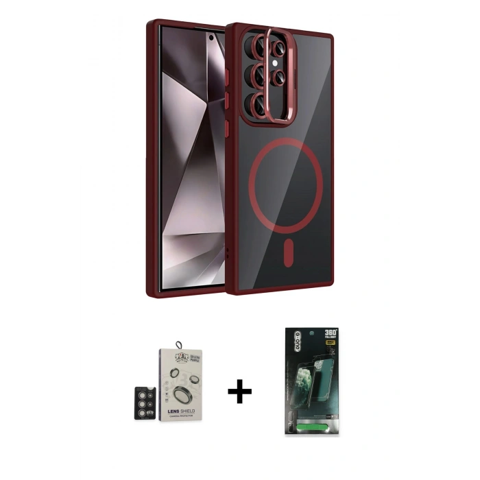 MARSİLYAN™- Galaxy S24 Ultra Kılıf Yadigar Asil Koleksiyonu - Siyah 360 Mat Full Body Arka Koruyucu + Bilvis Titan Kamera Lens - DNMR