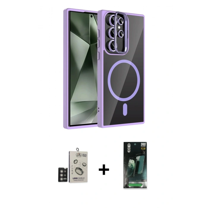 MARSİLYAN™- Galaxy S24 Ultra Kılıf Yadigar Asil Koleksiyonu - Siyah 360 Mat Full Body Arka Koruyucu + Bilvis Titan Kamera Lens - DNMR