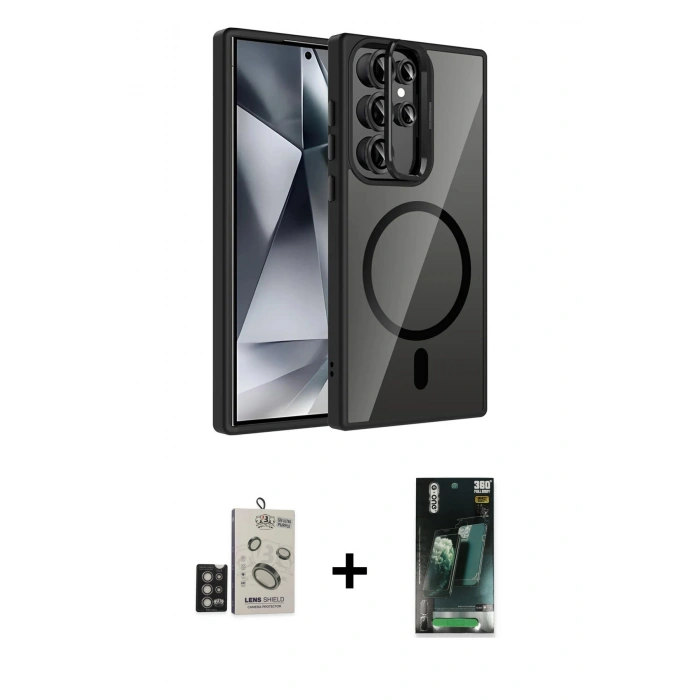 MARSİLYAN™- Galaxy S24 Ultra Kılıf Yadigar Asil Koleksiyonu - Siyah 360 Mat Full Body Arka Koruyucu + Bilvis Titan Kamera Lens - DNMR