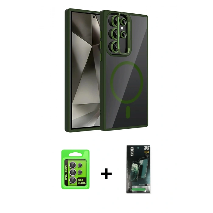 MARSİLYAN™- Galaxy S24 Ultra Kılıf Yadigar Asil Koleksiyonu - Siyah 360 Mat Full Body Arka Koruyucu + Raze Metal Kamera Lens - MR