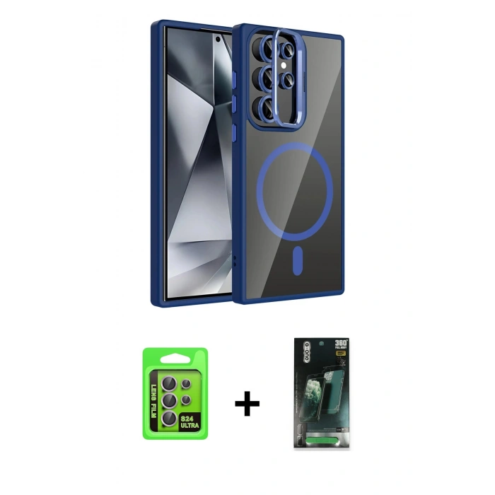 MARSİLYAN™- Galaxy S24 Ultra Kılıf Yadigar Asil Koleksiyonu - Siyah 360 Mat Full Body Arka Koruyucu + Raze Metal Kamera Lens - MR