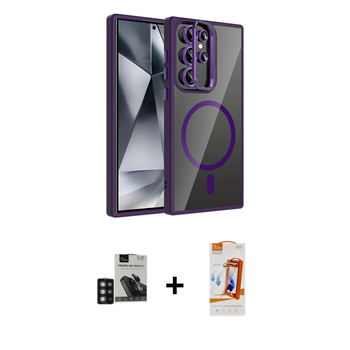 MARSİLYAN™- Galaxy S24 Ultra Kılıf Yadigar Asil Koleksiyonu - Siyah AutoKit 5in1 Fiber Polymer Nano Ekran Koruyucu + PVD Metal Kamera Lens - DNMR