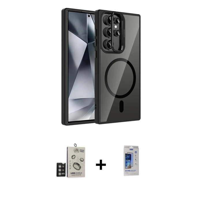 MARSİLYAN™- Galaxy S24 Ultra Kılıf Yadigar Asil Koleksiyonu - Siyah Durable Full Glue Curved Cam + Bilvis Titan Kamera Lens - DNMR