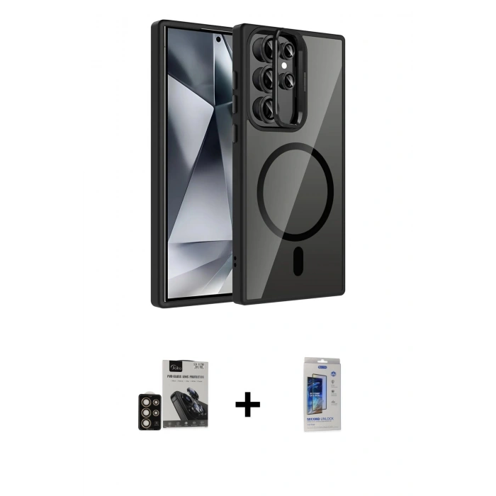 MARSİLYAN™- Galaxy S24 Ultra Kılıf Yadigar Asil Koleksiyonu - Siyah Durable Full Glue Curved Cam + PVD Metal Kamera Lens - GD
