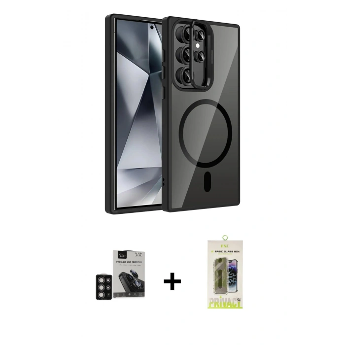 MARSİLYAN™- Galaxy S24 Ultra Kılıf Yadigar Asil Koleksiyonu - Siyah Joko Magic 5D Hayalet Cam + PVD Metal Kamera Lens - DNMR