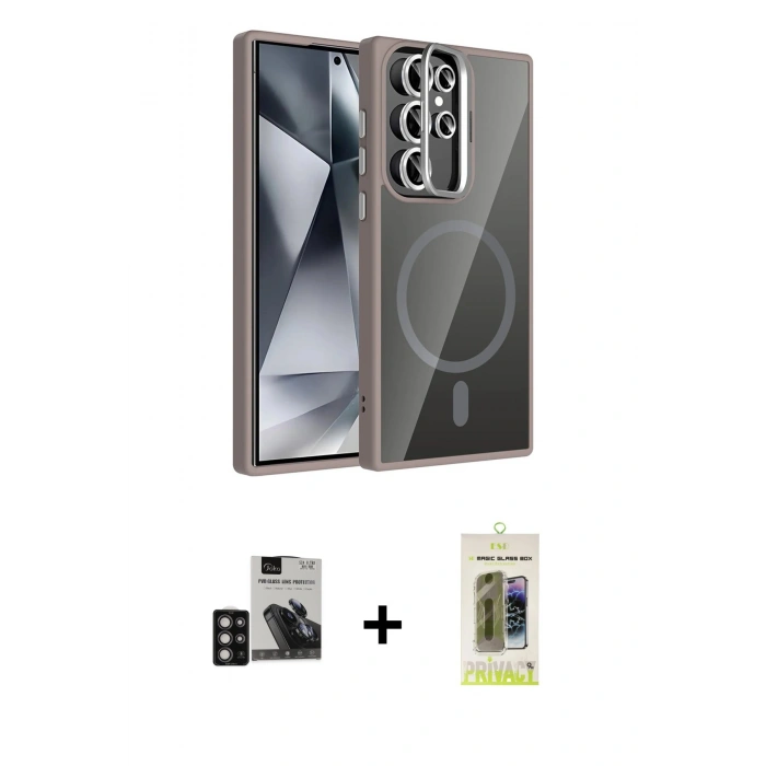 MARSİLYAN™- Galaxy S24 Ultra Kılıf Yadigar Asil Koleksiyonu - Siyah Joko Magic 5D Hayalet Cam + PVD Metal Kamera Lens - DNMR
