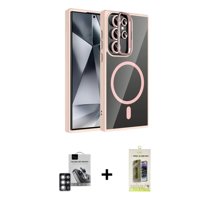 MARSİLYAN™- Galaxy S24 Ultra Kılıf Yadigar Asil Koleksiyonu - Siyah Joko Magic 5D Hayalet Cam + PVD Metal Kamera Lens - PE