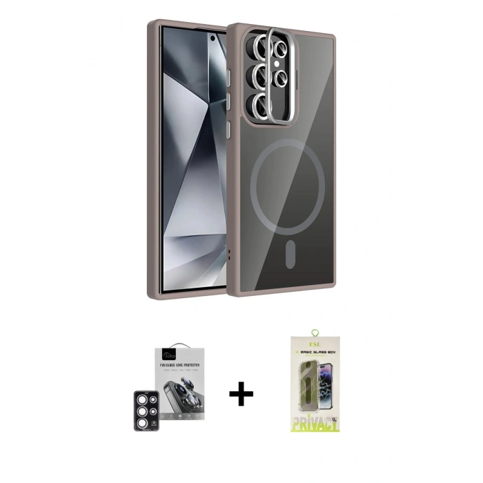 MARSİLYAN™- Galaxy S24 Ultra Kılıf Yadigar Asil Koleksiyonu - Siyah Joko Magic 5D Hayalet Cam + PVD Metal Kamera Lens - PE