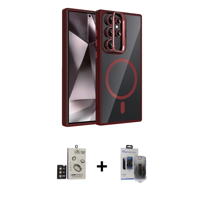 MARSİLYAN™- Galaxy S24 Ultra Kılıf Yadigar Asil Koleksiyonu - Siyah Vanessa Magic Hayalet Cam + Bilvis Titan Kamera Lens - GD