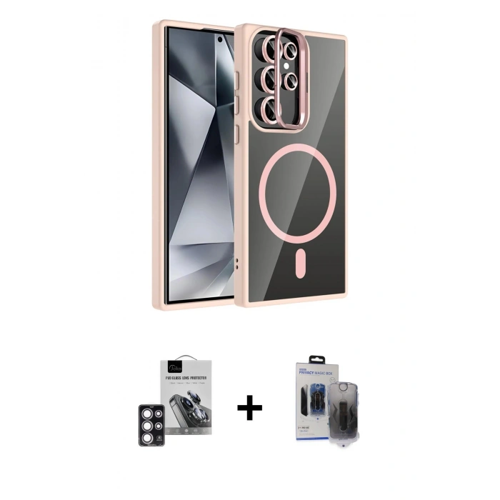 MARSİLYAN™- Galaxy S24 Ultra Kılıf Yadigar Asil Koleksiyonu - Siyah Vanessa Magic Hayalet Cam + PVD Metal Kamera Lens - PE