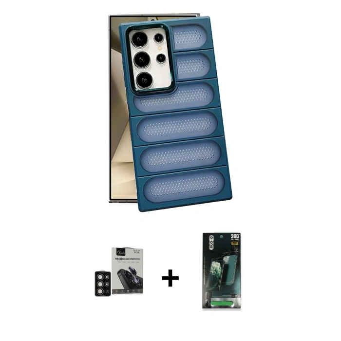 MARSİLYAN™- Galaxy S24 Ultra Kılıf Yadigar Doku Özel Seri - Şeffaf 360 Full Body Arka Koruyucu + PVD Metal Kamera Lens - DNMR