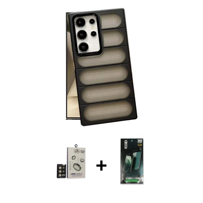 MARSİLYAN™- Galaxy S24 Ultra Kılıf Yadigar Doku Özel Seri - Şeffaf 360 Full Body Arka Koruyucu + Bilvis Titan Kamera Lens - GD