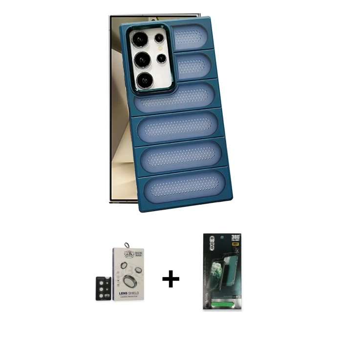 MARSİLYAN™- Galaxy S24 Ultra Kılıf Yadigar Doku Özel Seri - Siyah 360 Mat Full Body Arka Koruyucu + Bilvis Titan Kamera Lens - SH