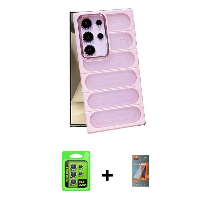MARSİLYAN™- Galaxy S24 Ultra Kılıf Yadigar Doku Özel Seri - Siyah AutoKit 5in1 Fiber Hayalet Polymer Nano Ekran Koruyucu + Raze Metal Kamera Lens - GS