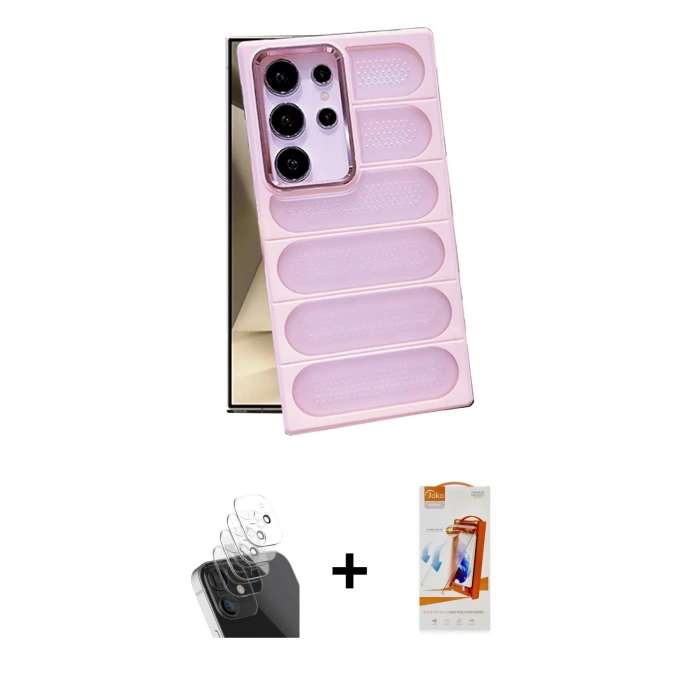MARSİLYAN™- Galaxy S24 Ultra Kılıf Yadigar Doku Özel Seri - Siyah AutoKit 5in1 Fiber Polymer Nano Ekran Koruyucu + Kamera Lens Koruma Cam - SF