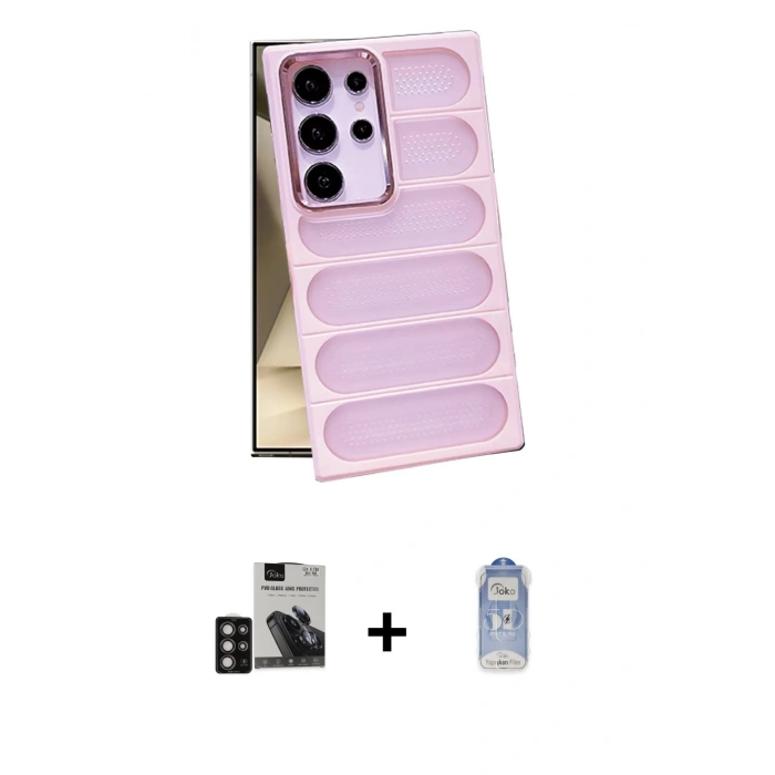 MARSİLYAN™- Galaxy S24 Ultra Kılıf Yadigar Doku Özel Seri - Siyah Joko Magic 5D Cam + PVD Metal Kamera Lens - DNMR