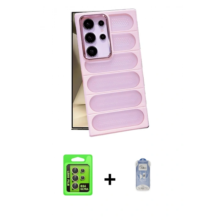 MARSİLYAN™- Galaxy S24 Ultra Kılıf Yadigar Doku Özel Seri - Siyah Joko Magic 5D Cam + Raze Metal Kamera Lens - SI
