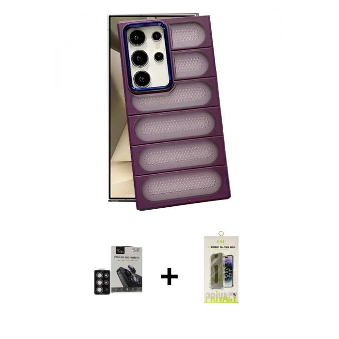 MARSİLYAN™- Galaxy S24 Ultra Kılıf Yadigar Doku Özel Seri - Siyah Joko Magic 5D Hayalet Cam + PVD Metal Kamera Lens - DNMR