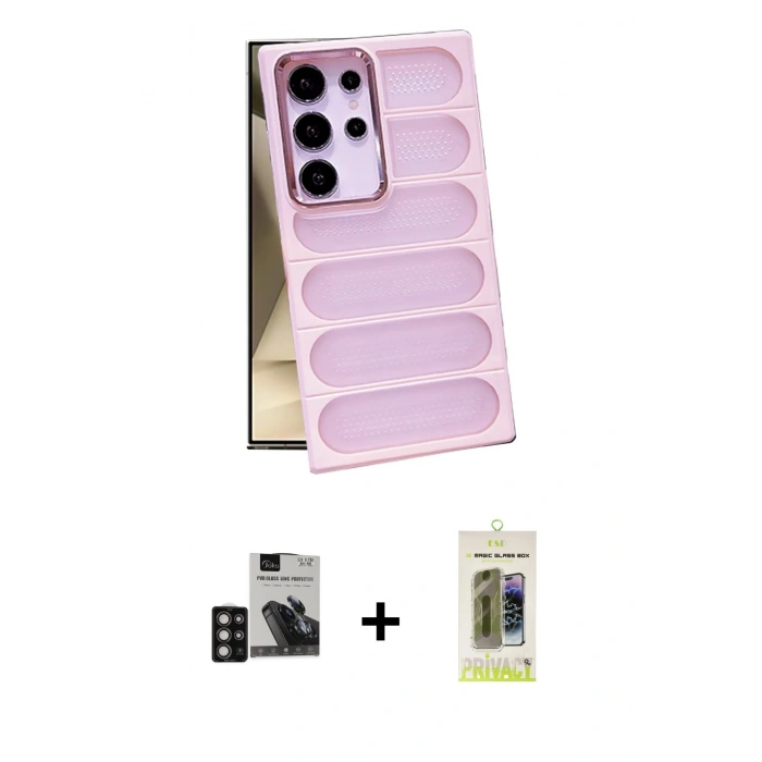 MARSİLYAN™- Galaxy S24 Ultra Kılıf Yadigar Doku Özel Seri - Siyah Joko Magic 5D Hayalet Cam + PVD Metal Kamera Lens - DNMR