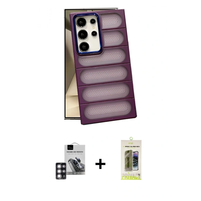 MARSİLYAN™- Galaxy S24 Ultra Kılıf Yadigar Doku Özel Seri - Siyah Joko Magic 5D Hayalet Cam + PVD Metal Kamera Lens - PE