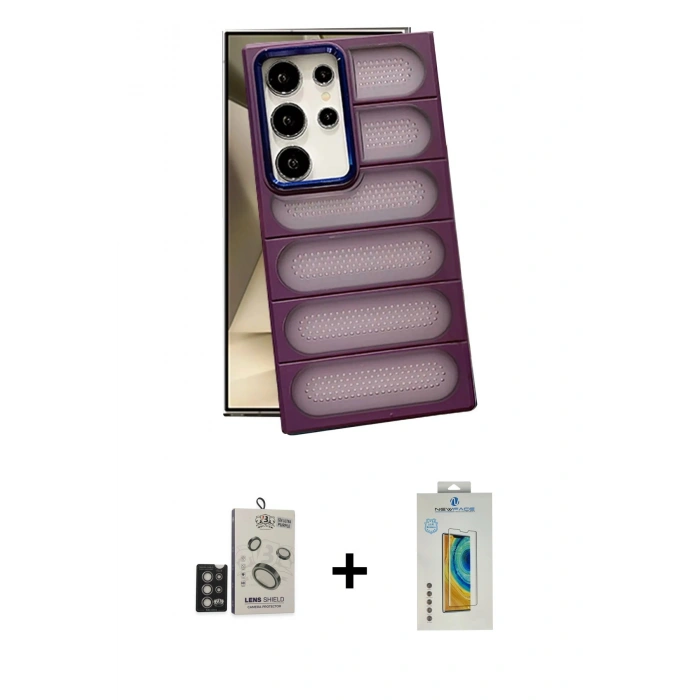 MARSİLYAN™- Galaxy S24 Ultra Kılıf Yadigar Doku Özel Seri - Siyah Polymer Nano Ekran Koruyucu + Bilvis Titan Kamera Lens - DNMR